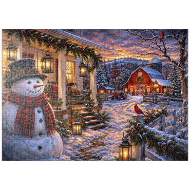 Darstellung des Puzzle Motivs puzzleplate Snowman Farmhouse Lantern Night 1000 Puzzle