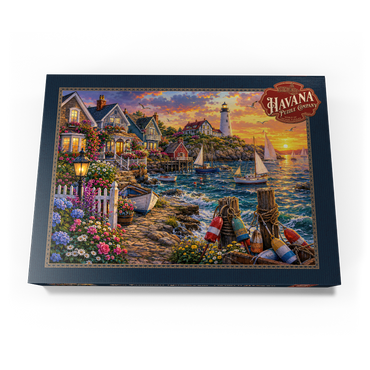 Darstellung des Puzzle Motivs New England Lighthouse Flower Harbor 1000 Puzzle Schachtel Ansicht3