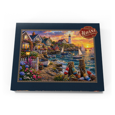 Darstellung des Puzzle Motivs New England Lighthouse Flower Harbor 200 Puzzle Schachtel Ansicht3