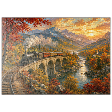 Darstellung des Puzzle Motivs puzzleplate Mountain Train Through Autumn Valley 200 Puzzle
