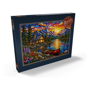 Darstellung des Puzzle Motivs Mosaic Mountain Cabin Lake 100 Puzzle Schachtel Ansicht2