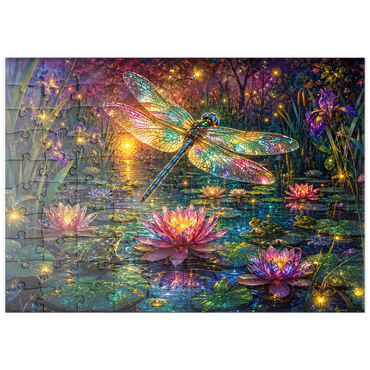 Darstellung des Puzzle Motivs puzzleplate Luminous Glass Dragonfly Lily Pond 100 Puzzle