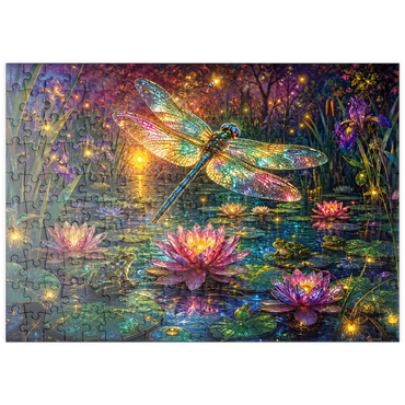 Darstellung des Puzzle Motivs puzzleplate Luminous Glass Dragonfly Lily Pond 200 Puzzle