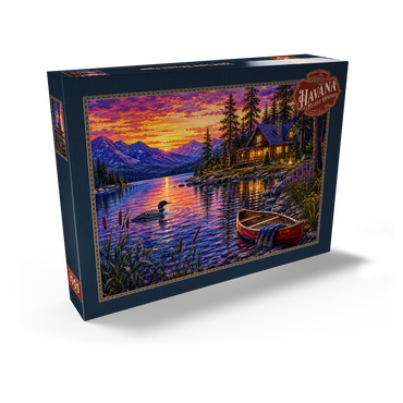 Darstellung des Puzzle Motivs Loon Lake Twilight Cabin 1000 Puzzle Schachtel Ansicht2