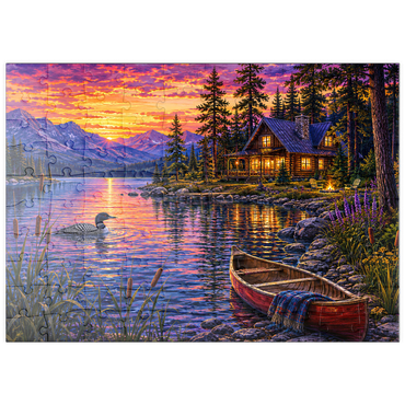 Darstellung des Puzzle Motivs puzzleplate Loon Lake Twilight Cabin 100 Puzzle