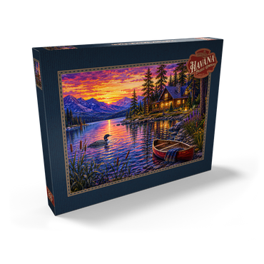 Darstellung des Puzzle Motivs Loon Lake Twilight Cabin 200 Puzzle Schachtel Ansicht2