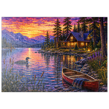 Darstellung des Puzzle Motivs puzzleplate Loon Lake Twilight Cabin 200 Puzzle