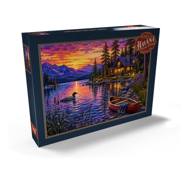 Darstellung des Puzzle Motivs Loon Lake Twilight Cabin 500 Puzzle Schachtel Ansicht2