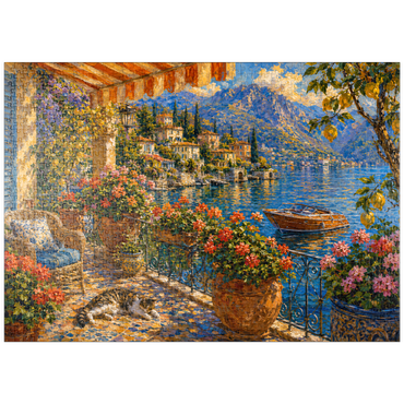 Darstellung des Puzzle Motivs puzzleplate Lake Como Flower Balcony Painting 1000 Puzzle