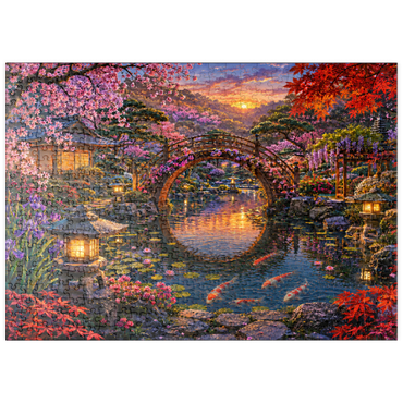 Darstellung des Puzzle Motivs puzzleplate Japanese Garden Moon Bridge Bloom 500 Puzzle