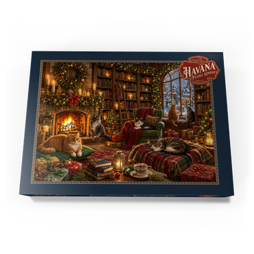 Darstellung des Puzzle Motivs Cozy Christmas Bookshop Cats 500 Puzzle Schachtel Ansicht3