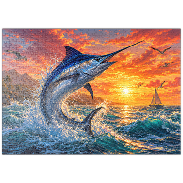 Darstellung des Puzzle Motivs puzzleplate Blue Marlin Sunset Breaker 500 Puzzle