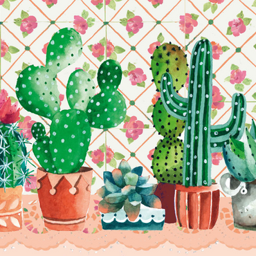 Darstellung des Puzzle Motivs Cactus Family 100 Puzzle 3D Modell