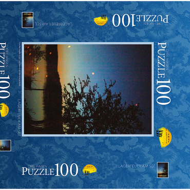 Darstellung des Puzzle Motivs Lagerfeuer am See 100 Puzzle Schachtel 3D Modell