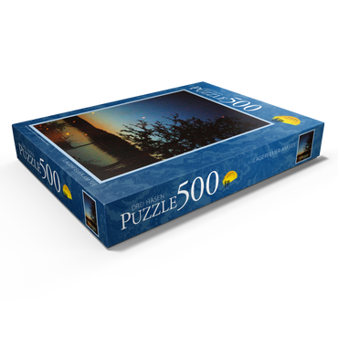 Darstellung des Puzzle Motivs Lagerfeuer am See 500 Puzzle Schachtel Ansicht1