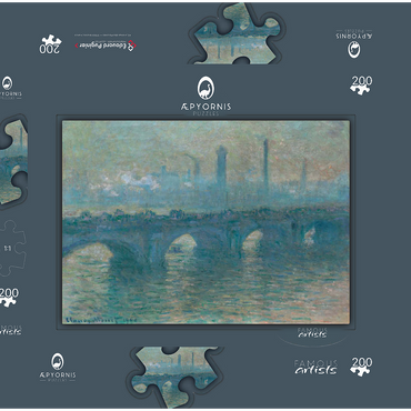 Darstellung des Puzzle Motivs Waterloo Bridge, Gray Weather (1900) by Claude Monet 200 Puzzle Schachtel 3D Modell
