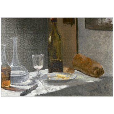 Darstellung des Puzzle Motivs puzzleplate Still Life with Bottle, Carafe, Bread, and Wine (1862 –1863) by Claude Monet 1000 Puzzle