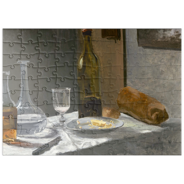 Darstellung des Puzzle Motivs puzzleplate Still Life with Bottle, Carafe, Bread, and Wine (1862 –1863) by Claude Monet 100 Puzzle
