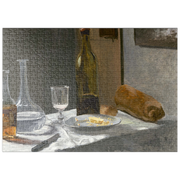 Darstellung des Puzzle Motivs puzzleplate Still Life with Bottle, Carafe, Bread, and Wine (1862 –1863) by Claude Monet 500 Puzzle