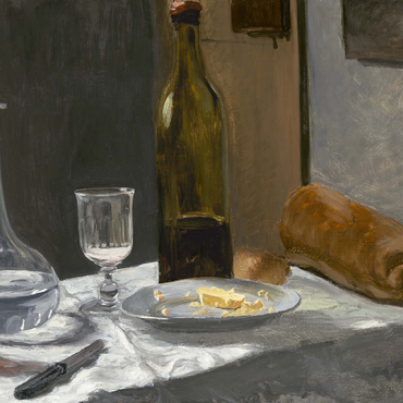 Darstellung des Puzzle Motivs Still Life with Bottle, Carafe, Bread, and Wine (1862 –1863) by Claude Monet 500 Puzzle 3D Modell