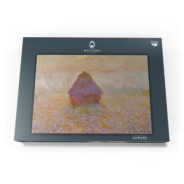 Darstellung des Puzzle Motivs Claude Monet's Grainstack, Sun in the Mist (1891) 1000 Puzzle Schachtel Ansicht3