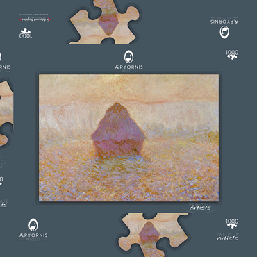 Darstellung des Puzzle Motivs Claude Monet's Grainstack, Sun in the Mist (1891) 1000 Puzzle Schachtel 3D Modell
