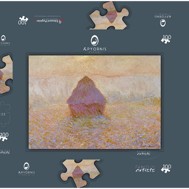 Darstellung des Puzzle Motivs Claude Monet's Grainstack, Sun in the Mist (1891) 100 Puzzle Schachtel 3D Modell