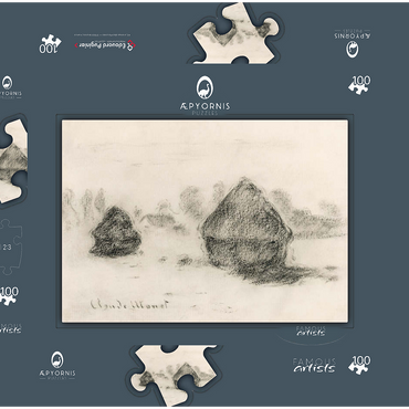 Darstellung des Puzzle Motivs Stacks of Wheat by Claude Monet 100 Puzzle Schachtel 3D Modell