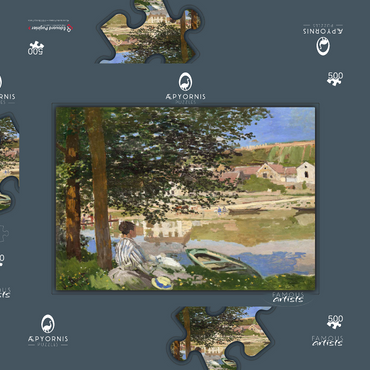 Darstellung des Puzzle Motivs On the Bank of the Seine, Bennecourt (1868) by Claude Monet 500 Puzzle Schachtel 3D Modell
