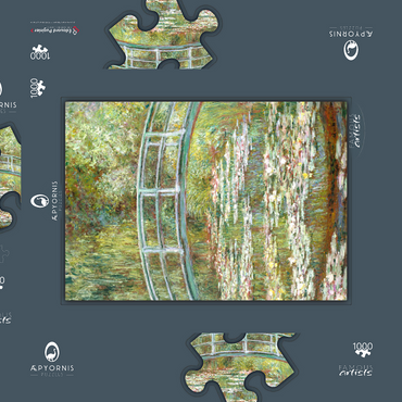 Darstellung des Puzzle Motivs Bridge over a Pond of Water Lilies by Claude Monet 1000 Puzzle Schachtel 3D Modell