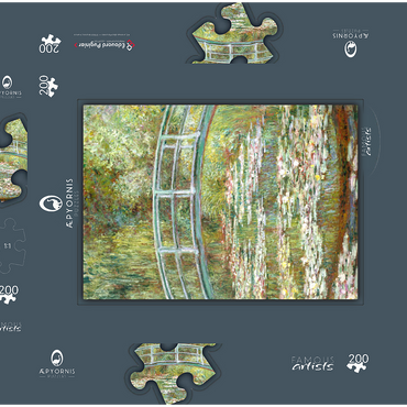 Darstellung des Puzzle Motivs Bridge over a Pond of Water Lilies by Claude Monet 200 Puzzle Schachtel 3D Modell