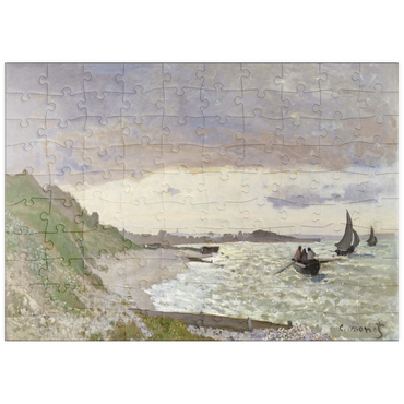 Darstellung des Puzzle Motivs puzzleplate Claude Monet's The Seashore at Sainte-Adresse (1864) 100 Puzzle