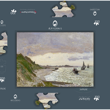 Darstellung des Puzzle Motivs Claude Monet's The Seashore at Sainte-Adresse (1864) 100 Puzzle Schachtel 3D Modell