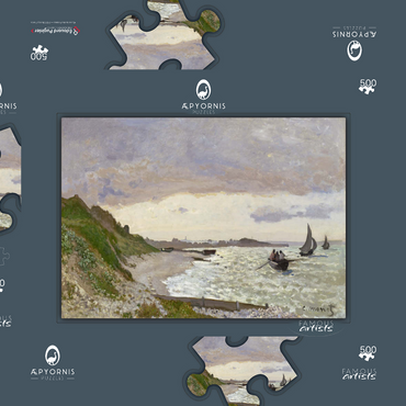 Darstellung des Puzzle Motivs Claude Monet's The Seashore at Sainte-Adresse (1864) 500 Puzzle Schachtel 3D Modell