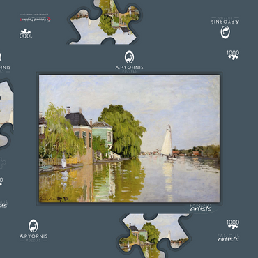 Darstellung des Puzzle Motivs Houses on the Achterzaan (1871) by Claude Monet 1000 Puzzle Schachtel 3D Modell
