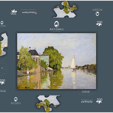 Darstellung des Puzzle Motivs Houses on the Achterzaan (1871) by Claude Monet 200 Puzzle Schachtel 3D Modell