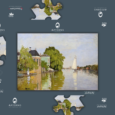 Darstellung des Puzzle Motivs Houses on the Achterzaan (1871) by Claude Monet 500 Puzzle Schachtel 3D Modell