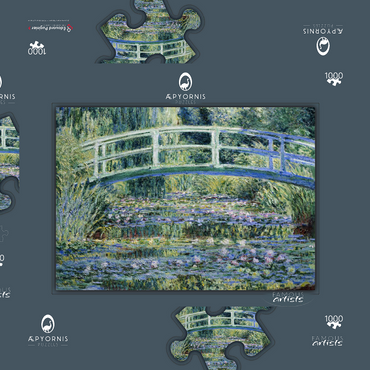 Darstellung des Puzzle Motivs Claude Monet's Water Lilies and Japanese Bridge (1899) 1000 Puzzle Schachtel 3D Modell