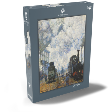 Darstellung des Puzzle Motivs Claude Monet's Arrival of the Normandy Train (1877) 1000 Puzzle Schachtel Ansicht2
