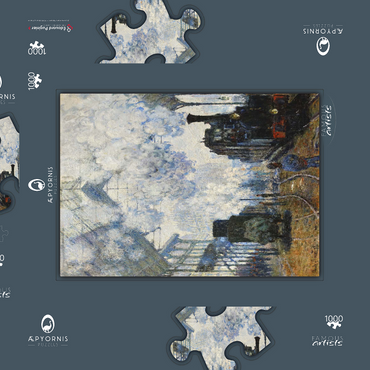 Darstellung des Puzzle Motivs Claude Monet's Arrival of the Normandy Train (1877) 1000 Puzzle Schachtel 3D Modell