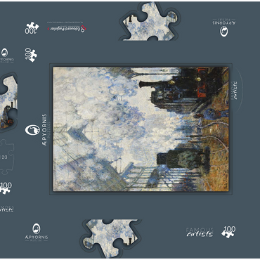 Darstellung des Puzzle Motivs Claude Monet's Arrival of the Normandy Train (1877) 100 Puzzle Schachtel 3D Modell