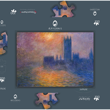 Darstellung des Puzzle Motivs Claude Monet's The Houses of Parliament, Sunset (1904) 100 Puzzle Schachtel 3D Modell