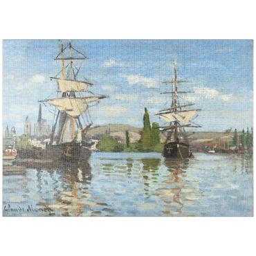 Darstellung des Puzzle Motivs puzzleplate Ships Riding on the Seine at Rouen (1872 –1873) by Claude Monet 1000 Puzzle