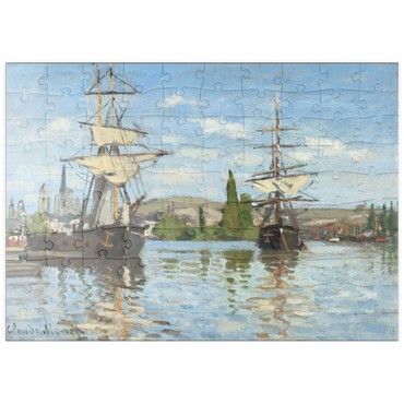 Darstellung des Puzzle Motivs puzzleplate Ships Riding on the Seine at Rouen (1872 –1873) by Claude Monet 100 Puzzle