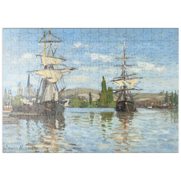 Darstellung des Puzzle Motivs puzzleplate Ships Riding on the Seine at Rouen (1872 –1873) by Claude Monet 200 Puzzle