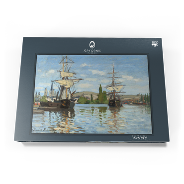 Darstellung des Puzzle Motivs Ships Riding on the Seine at Rouen (1872 –1873) by Claude Monet 500 Puzzle Schachtel Ansicht3