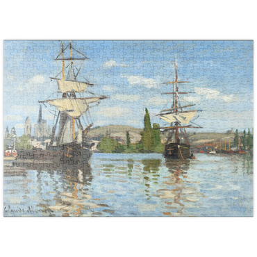 Darstellung des Puzzle Motivs puzzleplate Ships Riding on the Seine at Rouen (1872 –1873) by Claude Monet 500 Puzzle
