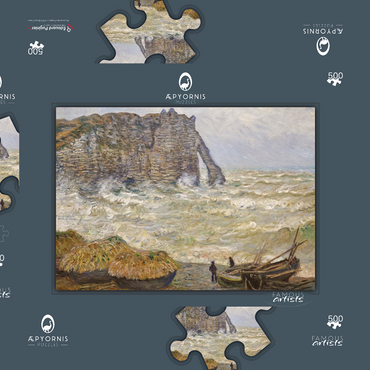 Darstellung des Puzzle Motivs Claude Monet's Stormy Sea in Étretat (1883) 500 Puzzle Schachtel 3D Modell