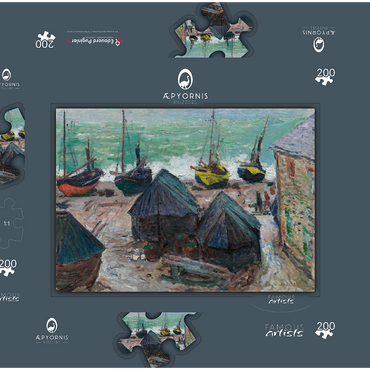 Darstellung des Puzzle Motivs Boats on the Beach at Étretat (1885) by Claude Monet 200 Puzzle Schachtel 3D Modell