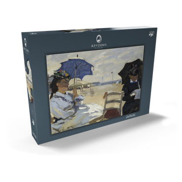 Darstellung des Puzzle Motivs Claude Monet's The Beach at Trouville (1870) 500 Puzzle Schachtel Ansicht2